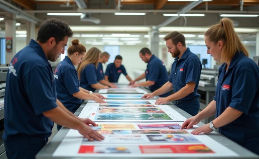 Premier Print Solutions UK team preparing colorful prints